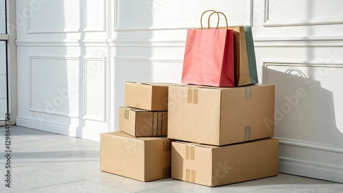 Delivery Packages and Shopping Cart Concept Generative AI