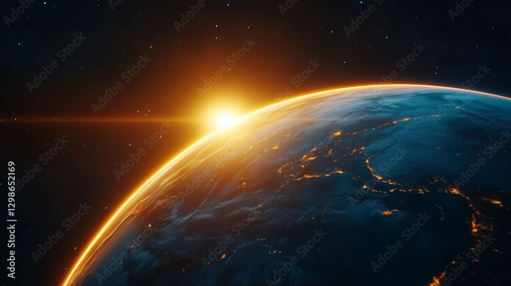 Fototapeta premium earth in space at sunrise