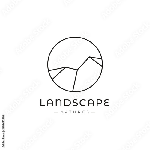 cliff nature line circle logo design graphic vector