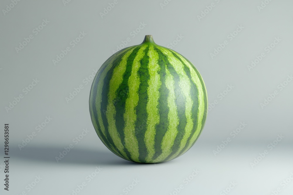 A perfectly ripe whole watermelon with green and dark green stripes A perfectly ripe whole watermelon with green and dark green stripes