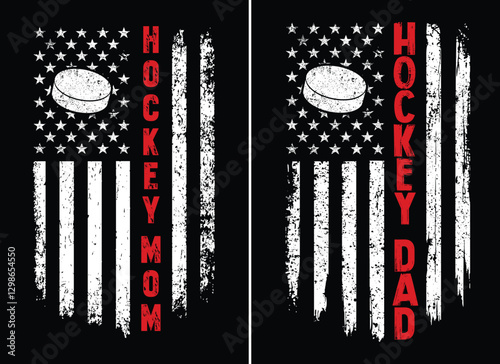 Distressed American Flag Hockey Mom And Dad Design – Patriotic Sports Graphic