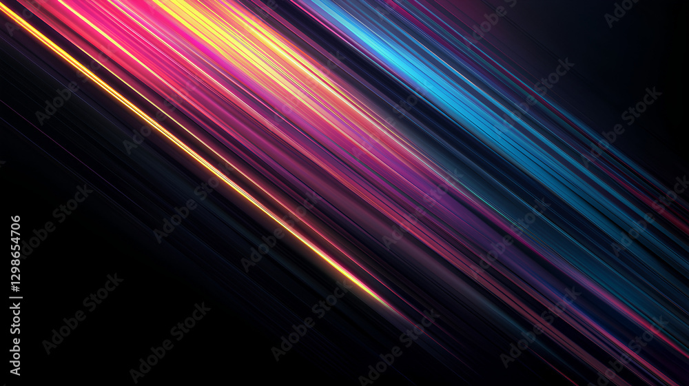 Fototapeta premium Diagonal Light Streaks on Black Background with Vibrant Gradient Colors