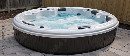 Round White Hot Tub with Bubbly Water