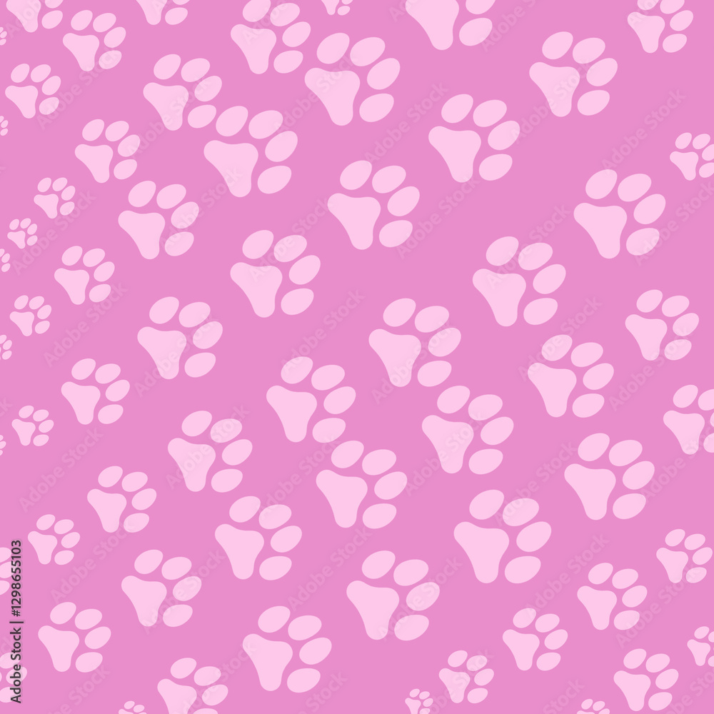 Pink background with cat footprints Pink background with cat footprints