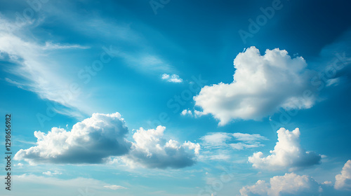 Cloudscape in Azure: A mesmerizing vista of a brilliant azure sky adorned with fluffy, pure-white clouds, capturing the serenity and vastness of the open air.
