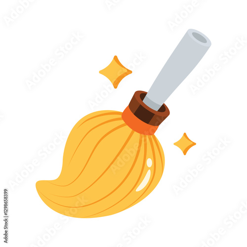 Modern 3d icon showing magic broom with sparkling stars