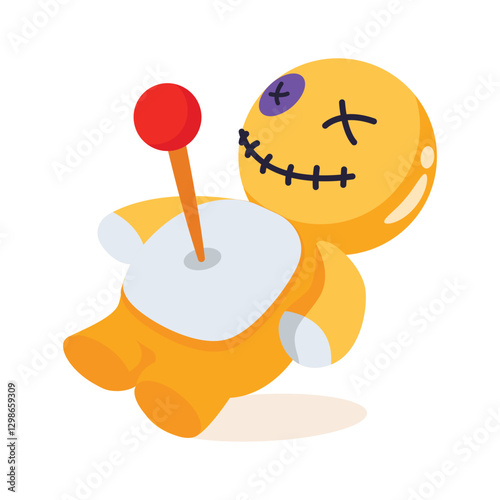 Scary voodoo doll with needles, 3d style icon