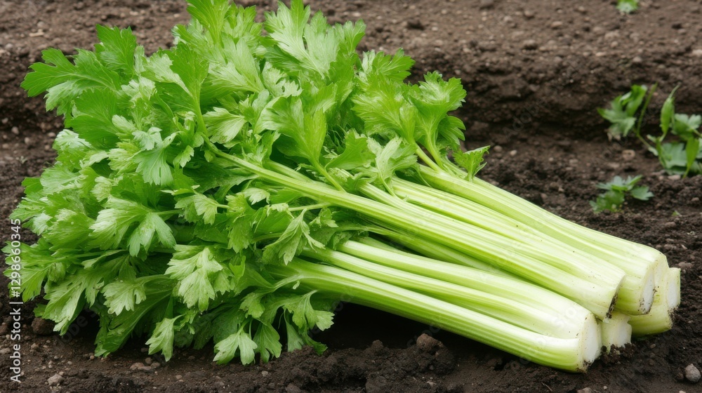 Celery Growing. Crop of Celery Plants in the Garden Ground Celery Growing. Crop of Celery Plants in the Garden Ground