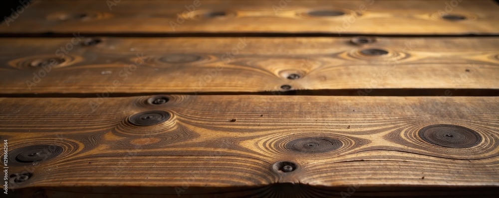 Fototapeta premium Rustic wood tabletop, warm tones, visible grain, knots , wood, vintage, antique
