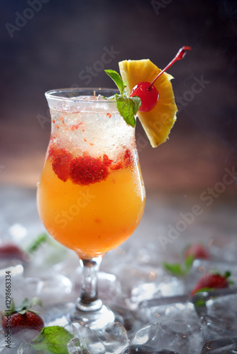 A glass of orange juice with a cherry on top 02