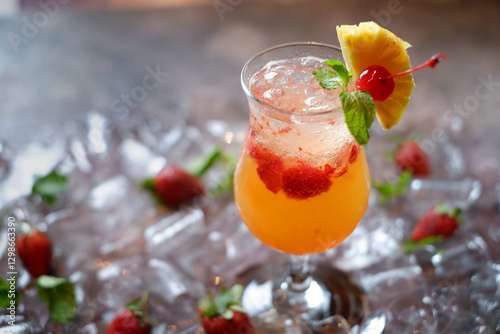 A glass of orange juice with a cherry on top 03