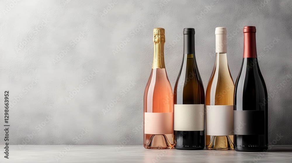 A chic arrangement of assorted wine bottles elegantly displayed against a soft, textured background, representing indulgence and sophistication in the world of fine wine. A chic arrangement of assorted wine bottles elegantly displayed against a soft, textured background, representing indulgence and sophistication in the world of fine wine.