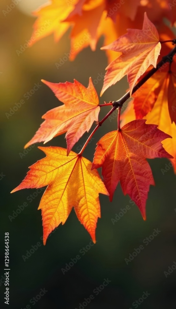 Vibrant autumn leaves sway gently on a branch , bright fall, autumn, nature photography Vibrant autumn leaves sway gently on a branch , bright fall, autumn, nature photography