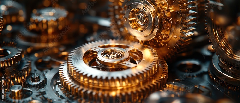 Fototapeta premium Close-up of a Gold-toned Mechanical Gear System