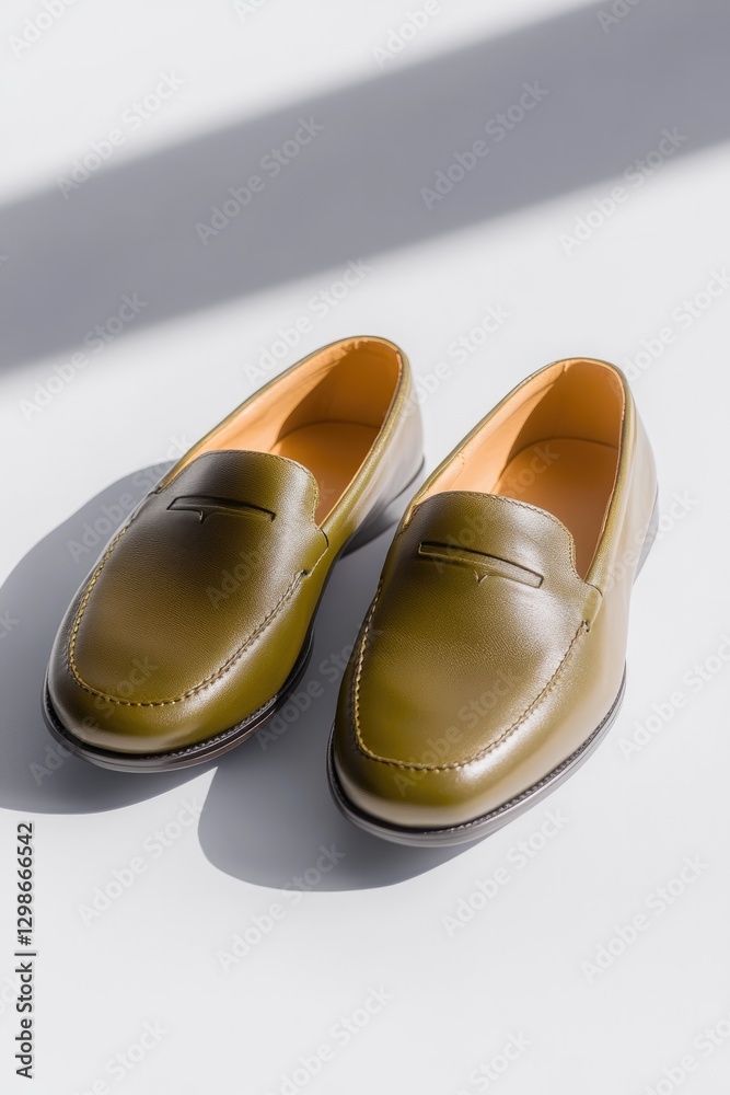 Stylish green loafers on minimalist background highlight modern Stylish green loafers on minimalist background highlight modern
