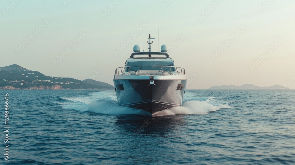 Luxurious yacht cruising through serene waters, showcasing elega