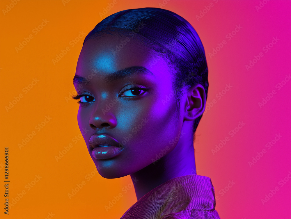 close-up portrait with highlights against a deep violet background close-up portrait with highlights against a deep violet background