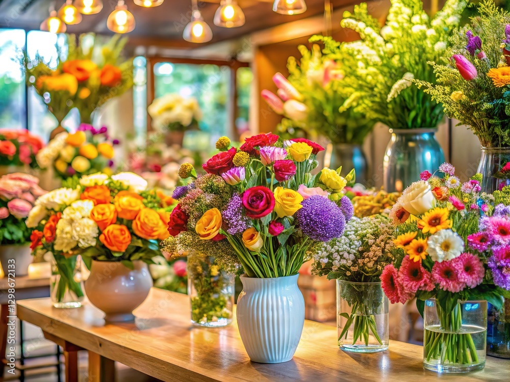 Fototapeta premium Floral display, breathtaking depths, colorful interior, bokeh artistry.