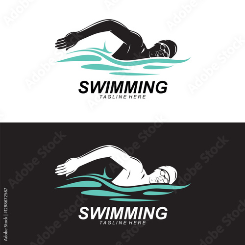 Swimming icon logo side person people water swimmer vector Logo design