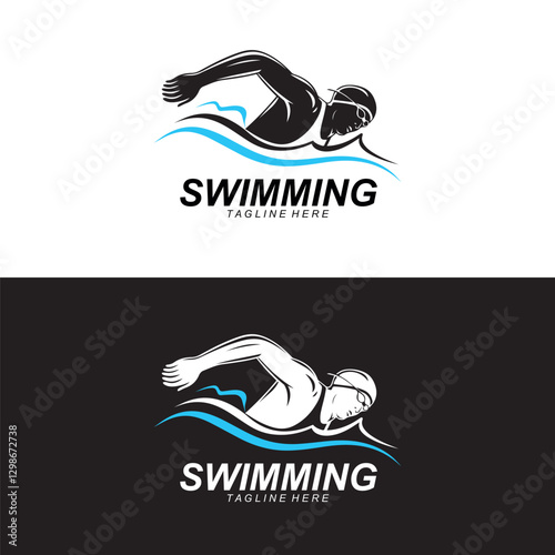 Swimming icon logo side person people water swimmer vector Logo design