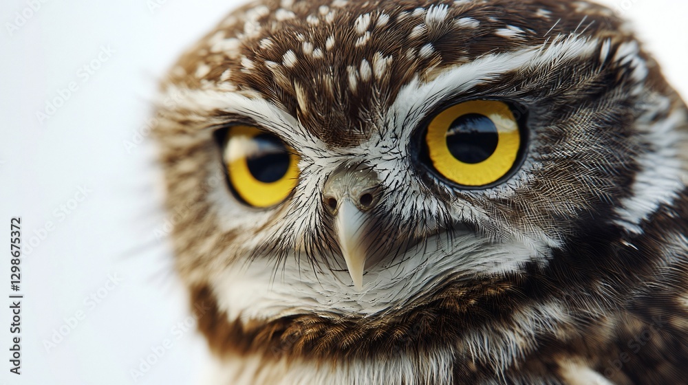 Obraz premium Detailed Macro Close-Up of Adorable Collared Owlet Face on White Background