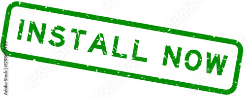 Grunge green install now word square rubber seal stamp on white background