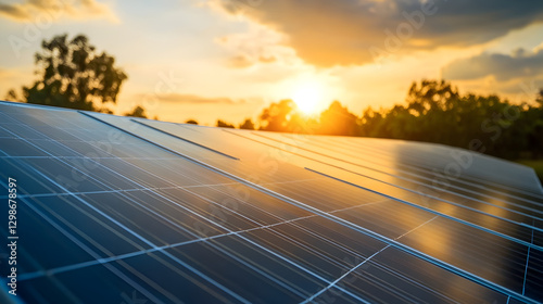 Wallpaper Mural of solar panels on a rooftop, with a city skyline in the background and the panels reflecting the sunlight, symbolizing the shift towards green energy  Torontodigital.ca