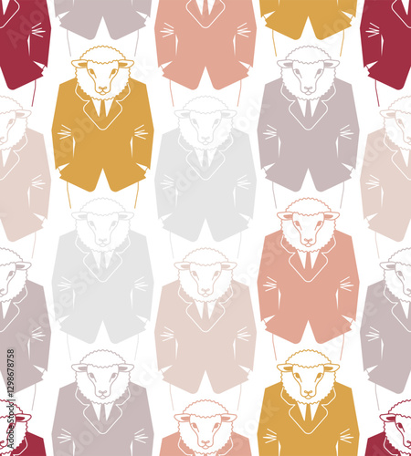 Sheep businessman pattern seamless. ewe in business suit background. jumbuck boss texture.