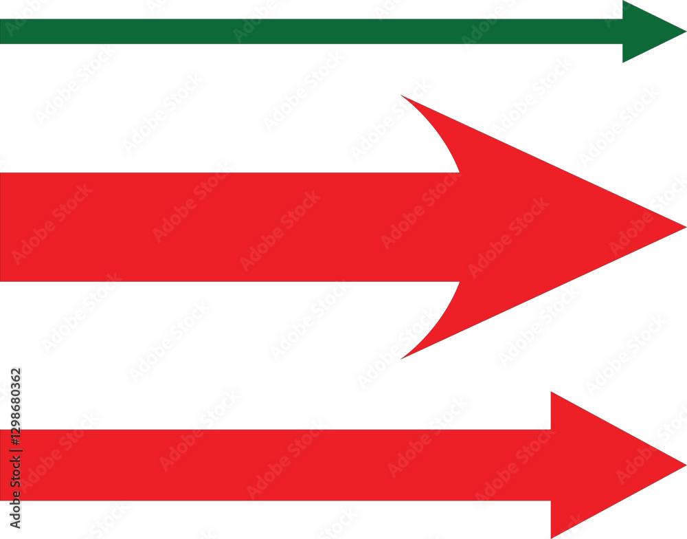 Three Red and Green Arrows Pointing Right, red and green arrows. Set of arrows vector illustration Three Red and Green Arrows Pointing Right, red and green arrows. Set of arrows vector illustration