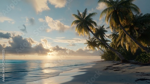 Serene Palm Trees Beachscape in Tikehau Tuamotu Archipelago for Travel Marketing Collateral photo