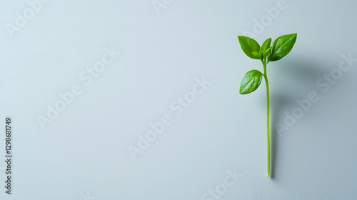 Fresh Basil Sprout: A single, vibrant basil sprout with lush green leaves emerges, suggesting growth and freshness. 
