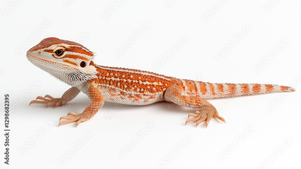 Naklejka premium Bearded dragon lizard interaction studio animal photography white background close-up view pet care concept