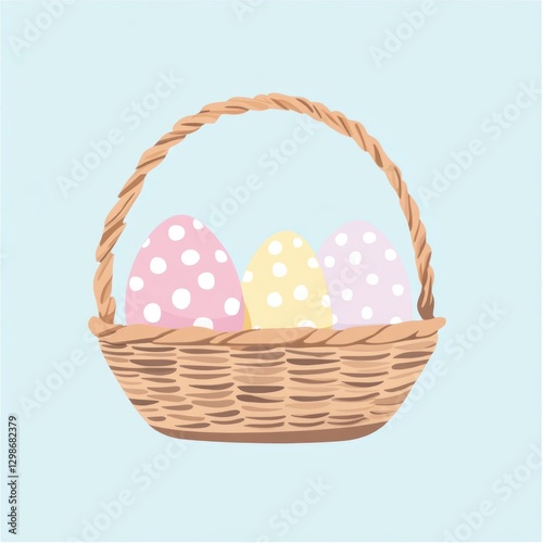 Basket eggs illustration colorful.