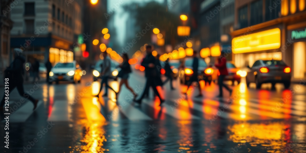 Fototapeta premium A lot of people walk along the pedestrian crossing during rush hour