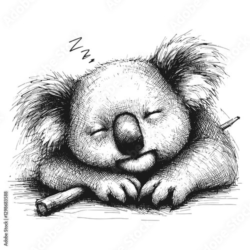 Koala sleeping line art drawing ink sketch vector hand drawn illustration background restful moments  napping under the sun