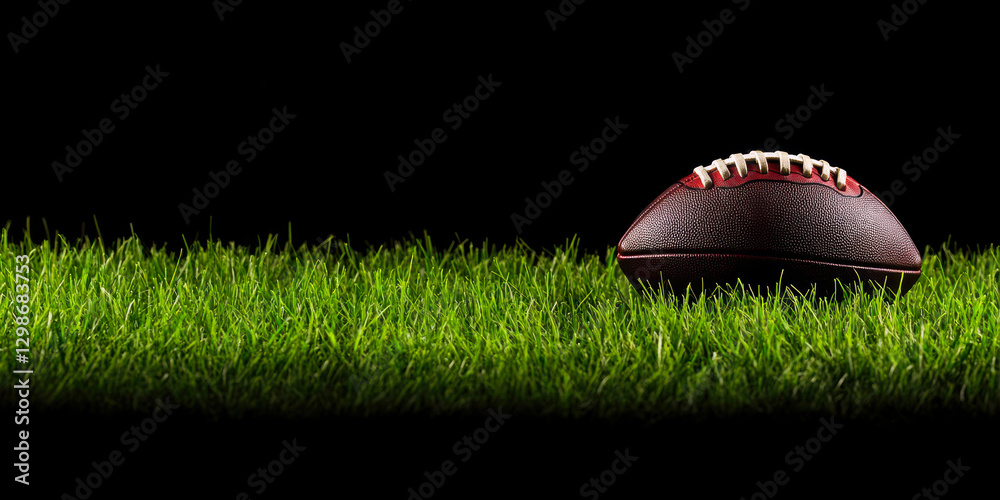Obraz premium A classic football rests on vibrant green grass, symbolizing the anticipation of the game.