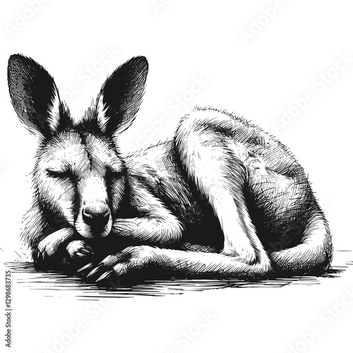 Kangaroo sleeping line art drawing ink sketch vector hand drawn illustration background tranquil twilight sleeping under the stars