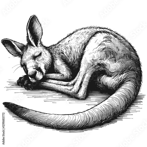 Kangaroo sleeping line art drawing ink sketch vector hand drawn illustration background restful moments  napping under the sun