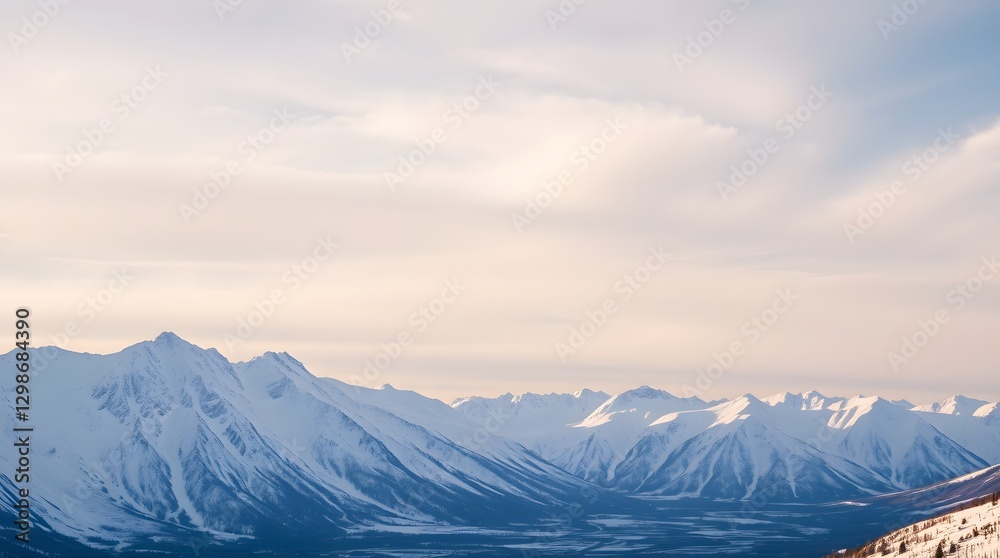 Obraz premium Beautiful winter landscape in the mountains. Snow-capped mountains. Generated by AI