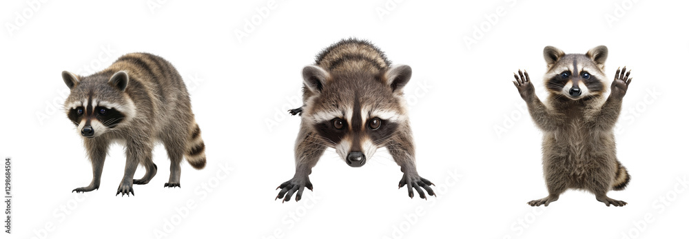 Fototapeta premium Curious raccoons in various poses show off their unique personalities and playful nature