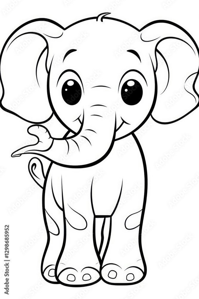 Fototapeta premium Playful baby elephant coloring page animal illustration digital art child-friendly environment front view fun concept
