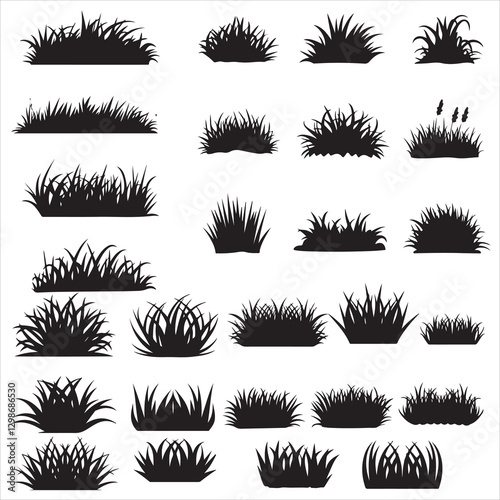 set vector various grass, grass landscape, grassland silhouettes