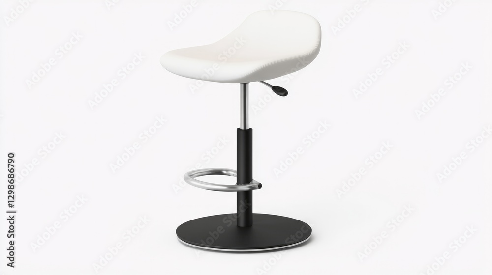 Sleek white bar stool with adjustable height and sturdy black ba Sleek white bar stool with adjustable height and sturdy black ba