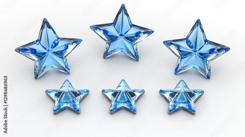 Obraz premium Five Light Blue Faceted Star Shapes on White Background
