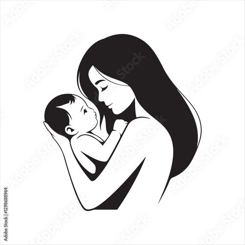 mother and baby, mother hugging her swaddled newborn baby, Mother embraces her baby, Happy mother holding her son in hand