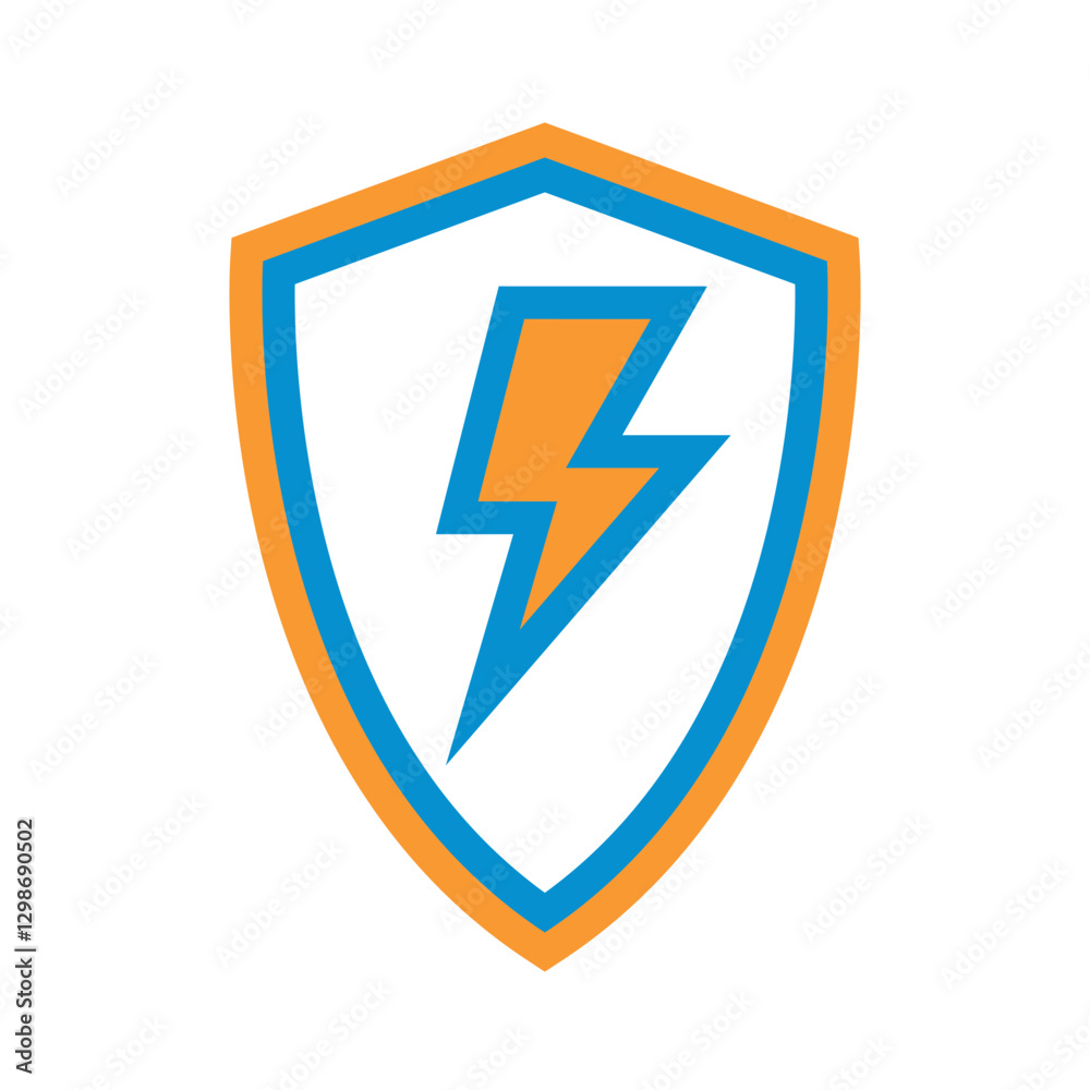 Shield icon with a lightning bolt symbol. Concept of energy protection, cyber security, power security, and digital safety. Vector illustration Shield icon with a lightning bolt symbol. Concept of energy protection, cyber security, power security, and digital safety. Vector illustration