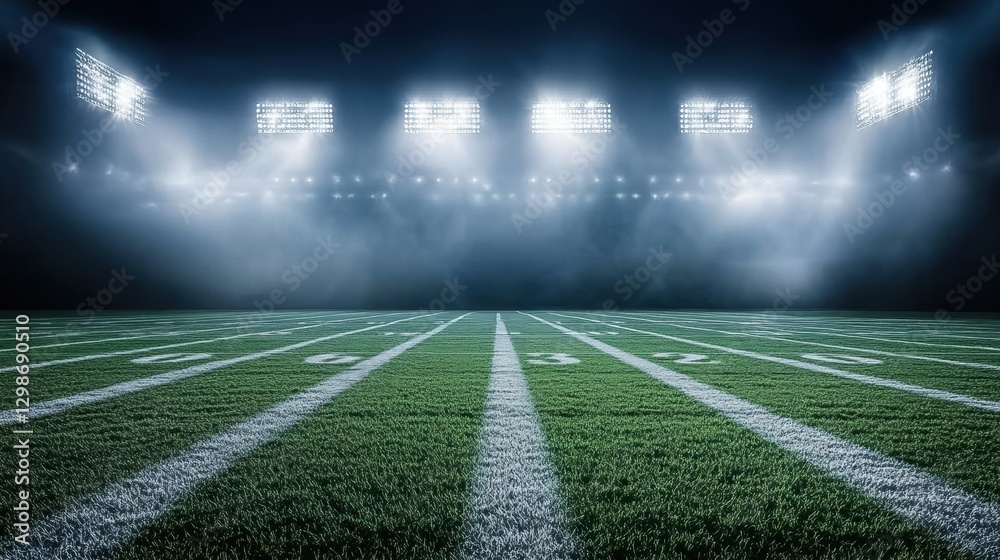 custom made wallpaper toronto digitalWide view of American football field with bright stadium lights shining through mist.