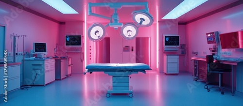 Neon-Lit Operating Room: A Sterile and Futuristic Medical Space photo