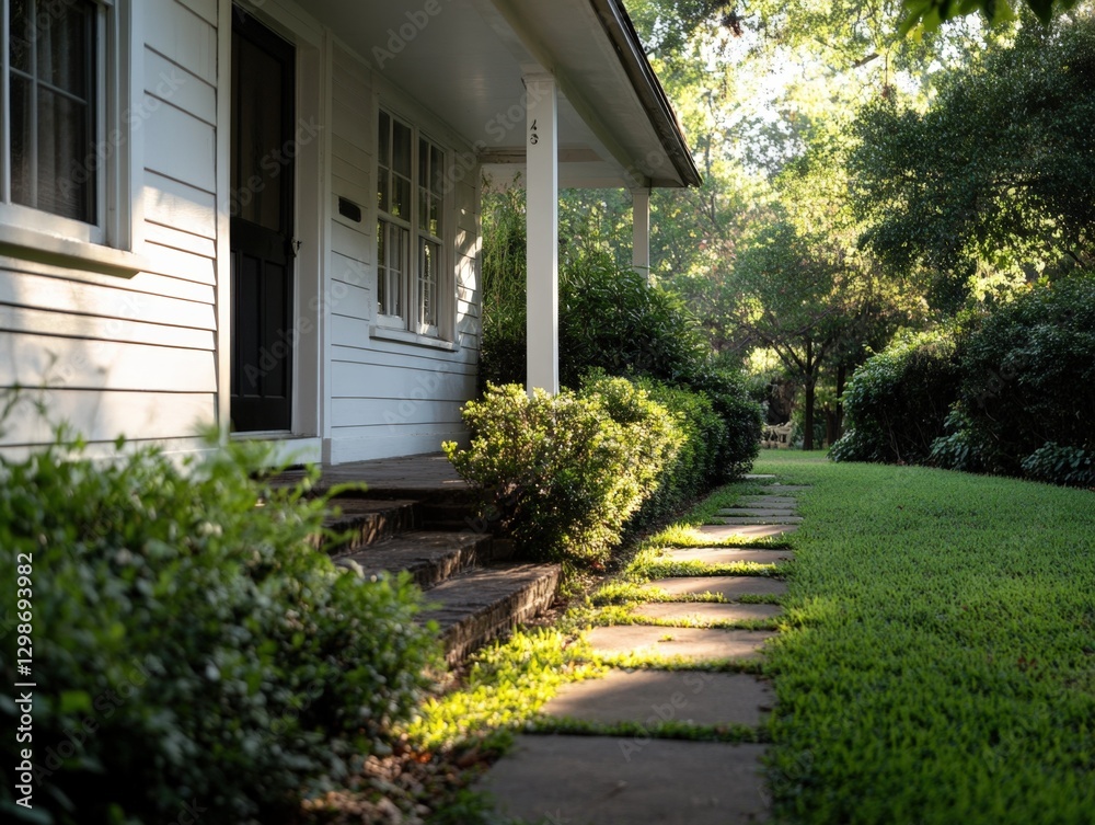 Obraz premium House with a stone path and green lawn