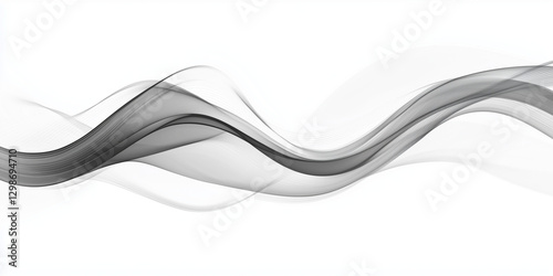 Abstract smoky gray waves dance across a bright white background.